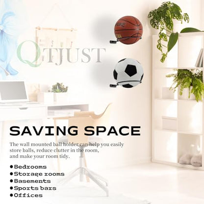 Mounted Ball Wall Storage Display Universal Ball Rack Metal Black Rack Holder Space Saver for Basketball Football Volleyball Soccer Storage Display - size: 4 Pack/6in