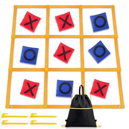 Tic Tac Toe Game - 4ft x 4ft Outdoor Yard Giant Tic Tac Toe for Backyard, Camping, Lawn, Portable No Assembly Outdoor Bean Bag Toss Game for Family and Kids