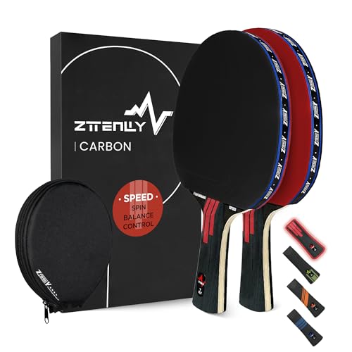 Ping Pong Paddle with Carbon Technology | Performance-Series,7-ply Finest Blade, Expert Speed/Edge/Balance, Thicker Protector Case | Table Tennis Racket for Professional - color: 2-Pack, style: Speed