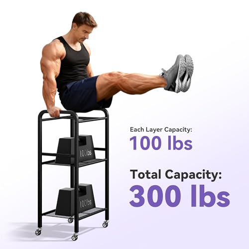 3-Tier Heavy-Duty Home Gym Storage Rack with Hooks and Smooth Wheels for Workout Gear