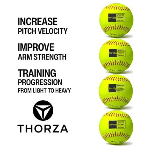 Thorza 12" Weighted Training Softballs - Training Balls to Increase Pitch Velocity & Arm Strength - Durable Softball Practice Equipment for Pitchers of All Skill Levels - style: Set of 4 (9, 10, 11 & 12 oz)