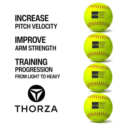 Thorza 12" Weighted Training Softballs - Training Balls to Increase Pitch Velocity & Arm Strength - Durable Softball Practice Equipment for Pitchers of All Skill Levels - style: Set of 4 (9, 10, 11 & 12 oz)