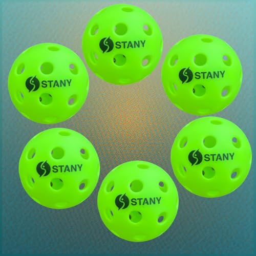 STANY Night Play Pickleball Balls (Updated 2026 Model)– LED Pickleball, Glow in the Dark, Lighted, USAPA Size, 40-Hole, Indoor/Outdoor, Beginner/Competitive, Gift, Green, 6 Pack, 3 Extra Batteries
