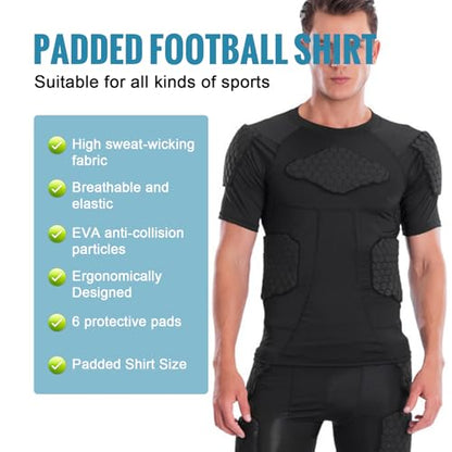 Padded Compression Shirt, Short Sleeve Football Protection Gear - size: Large