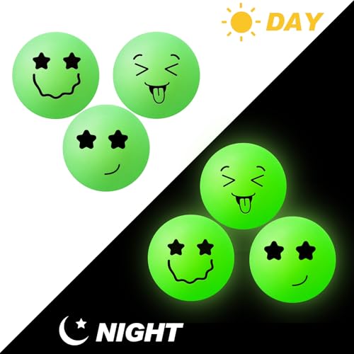 Soulchen 40mm Glow in The Dark Table Tennis Balls Bulk, Carnival Game Night, Neon Birthday Party Favors, Classroom Rewards, Goodie Bag Filler, Pet Playmate - color: Glow in the Dark Green, size: Mixed Faces