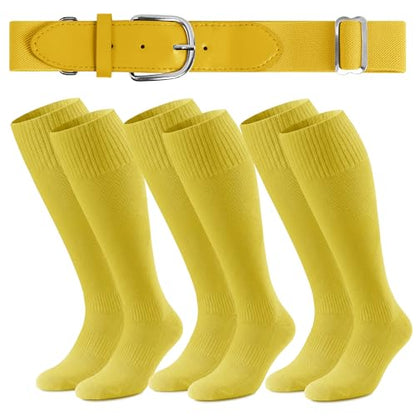 Cooraby 3 Pairs Youth Baseball Socks and Belt Combo Adjustable Softball Football Socks and Baseball Belts for Boys Girls
