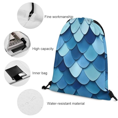 Sports Drawstring Bag Gym Sackpack Waterproof String Backpack for Running Training Fitness Men Women Unisex, Mermaid Fish Scales Bags - color: Picture (1017)
