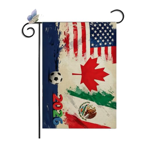 CANTENDO 2026 Football Tournament Design Flag Double Sided Flax 2026 USA-Canada-Mexico Soccer Supporters Garden Flags Outdoor Yard Decorative Flags Banner(12"x 18"） - color: 2026 Football