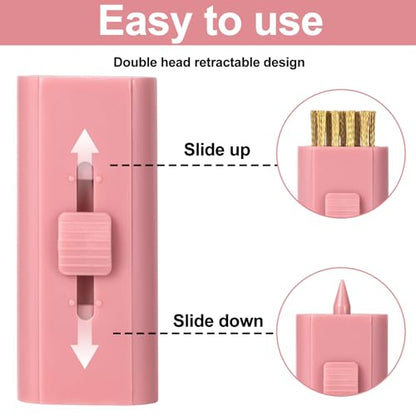 PAGOW 2 Pack Retractable Golf Club Cleaner Brush, Portable Double-Sided Golf Club Brush Groove Cleaner-Multicolor - color: Pink