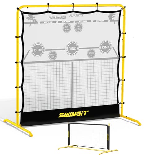 SwingIt Pickleball Practice Rebounder Net 6FT Mini Pickle Ball Net Portable for Outdoor Driveway Backyard and Indoor Garage 2in1 Training Equipment for Dink Volley Tennis Practice Rebounder
