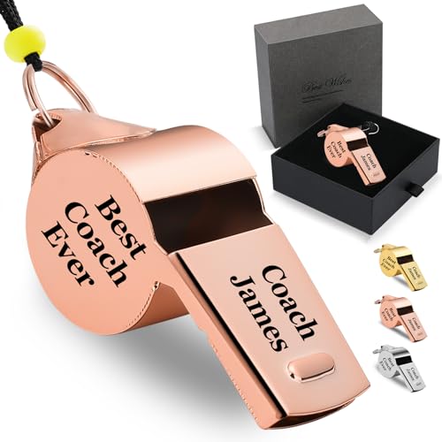 Personalized Whistle for Coach, Silver Whistle Personalized with Lanyard, Appreciation Gift for Referee, Coach, Teacher - color: Rose Gold