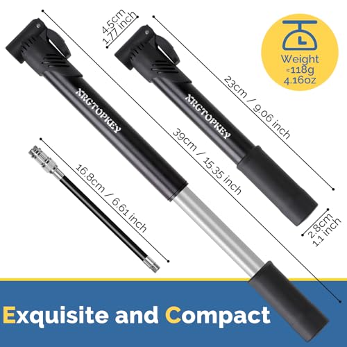 Bike Pump, Mini Bicycle Pump 100 PSI with Dual Valve Schrader Presta, Portable Bike Tire Inflator with Extension Hose & Mounting Bracket for Road Bike, Mountain Bike, Ball and Sports Equipment