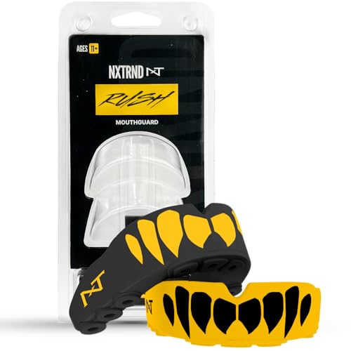 2 Pack Nxtrnd Rush Dual Layer Mouthguard, Custom Fit Sports Mouthpiece for Football, Boxing, MMA, Basketball, Hockey, Lacrosse, Youth & Adult (Yellow) - color: Yellow