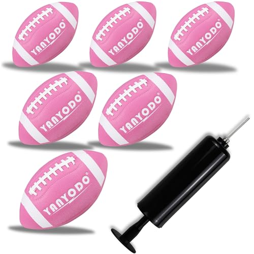 6 Pack Football Size 6/9 Official Sized Ball with Textured Grip for Youth High School&College Practice, Match and Scrimmage Play Indoors & Outdoors All Weather Use with Pump - color: Pink, size: Size 6