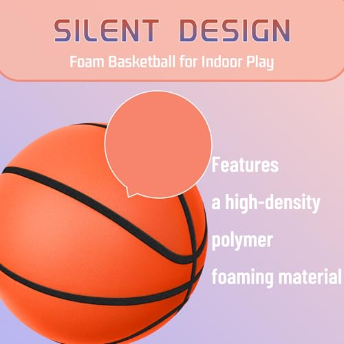 Silent Basketball Size 7/29.5", Indoor Basketball for Quiet Dribbling and Indoor Training, Foam Airless Ball with Real Groove and Bounce