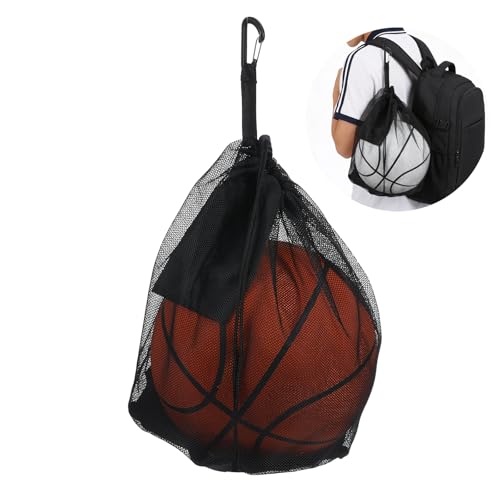 Single Mesh Ball Bag with Double Hook for Basketball Soccer & Volleyball, Portable Ball Storage Bag Drawstring Bags for Soccer Basketball Football Volleyball Rugby