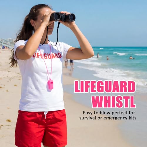 Flutesan 48 Pcs Whistles Bulk with Lanyard Sports Loud Crisp Sound Whistles for Coach Referees Training Emergency - color: Pink