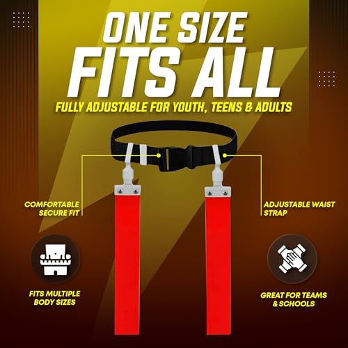 TEYS Flag Football Belts, Adjustable Waist for Youth & Adults, 1 Belt & 2 "POP" - Popper Flags, Heavy Duty Equipment for Game