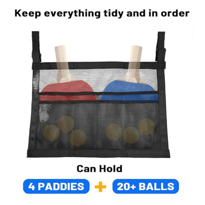 Ping Pong Paddle Case with Mesh Storage Bag,Easy Install Under-Table Tennis Racket & Pickleball Paddles Holder,Quick-Mount Ping Pong Ball Holder with Secure Straps