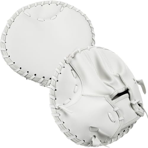 VioraWhite Pancake Baseball and Softball Training Glove - Flat & Soft Premium PVC Fielding Gear for Left-Hand Throw, Great Choice for Teens - color: White