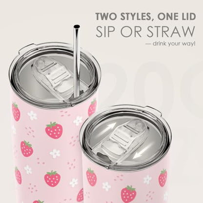 SANDJEST Strawberry Tumbler 20oz, Stainless Steel Travel Cup with Lid, Insulated Coffee Mug, Strawberry Gifts for Women Girls Friends Sisters on Birthday Christmas - color: Strawberry 1