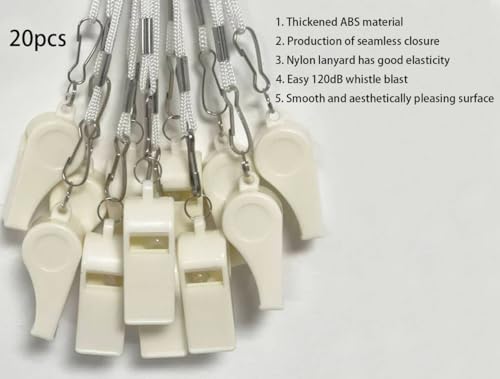20 Pcs Plastic Loud Whistles with Lanyard for Referee Coaches Basketball Football Sports Training Game Event Lifeguard Survival Emergency Fun School Kids Tool Set Suppliers - color: White