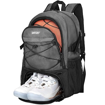 DAFISKY Basketball Backpack, Basketball Bag with Ball Holder Shoes Compartment, Sports Equipment Bag for Soccer Ball, Volleyball - color: Grey