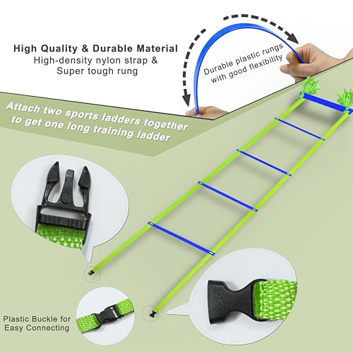 20ft Adjustable Agility Speed Ladder Training Ladder with Carry Bag - Soccer, Speed, Football Fitness Feet Training - Agility Training Equipment for Footwork Drills - color: Blue