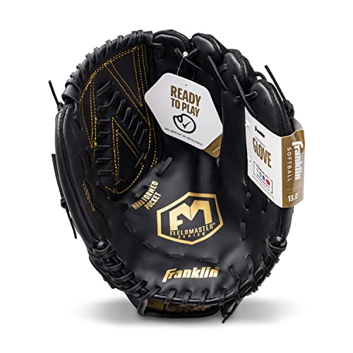 Franklin Sports Field Master Baseball + Softball Glove - Field Master Adult + Youth Baseball + Softball Mitt - Men's + Women's Gloves - Right Hand Throw - color: Black/Gold, style: 13" - Basket "V" Web