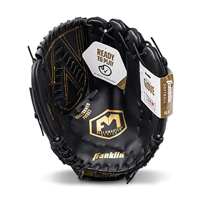 Franklin Sports Field Master Baseball + Softball Glove - Field Master Adult + Youth Baseball + Softball Mitt - Men's + Women's Gloves - Right Hand Throw - color: Black/Gold, style: 13" - Basket "V" Web