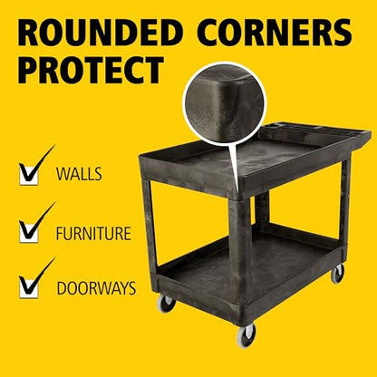 Rubbermaid Commercial Products 2-Shelf Utility/Service Cart, Medium, Black, Lipped Shelves, Ergonomic Handle, 500 lbs. Capacity, for Warehouse/Garage/Cleaning/Manufacturing - size: Medium