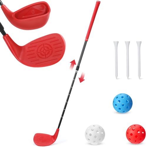 Realspring Backyard Golf Club Set Adjustable Golf Club for Backyard Game Plastic Chipping Clubs Plastic Balls Outdoor Indoor Training Practice Gift for Adults(Red,Right Hand) - style: Right Hand