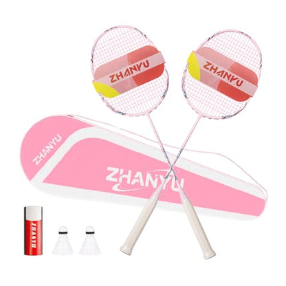 Badminton Rackets,Badminton Racket Set,Both Offensive and Defensive,Composite Carbon Ultra Light 82g Professional Training Racket,Including 2 Rackets,2 Shuttlecocks,and 1 Bag - color: 021-pink