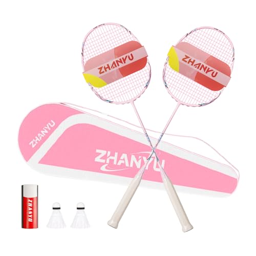 Badminton Rackets,Badminton Racket Set,Both Offensive and Defensive,Composite Carbon Ultra Light 82g Professional Training Racket,Including 2 Rackets,2 Shuttlecocks,and 1 Bag - color: 021-pink