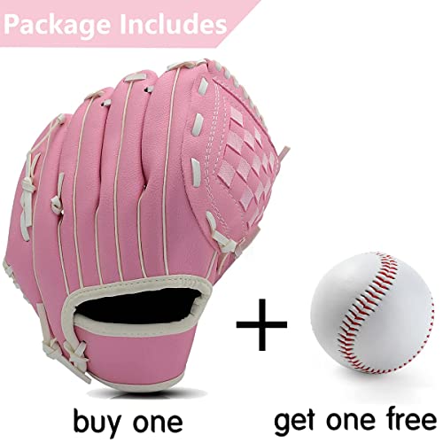 Baseball Glove,Baseball Softball Mitt with Ball for Kids Youth Adults Training and Beginner,Right Hand Throw,Left Hand Glove - color: Pink, size: 10.5"