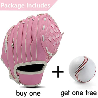 Baseball Glove,Baseball Softball Mitt with Ball for Kids Youth Adults Training and Beginner,Right Hand Throw,Left Hand Glove - color: Pink, size: 10.5"