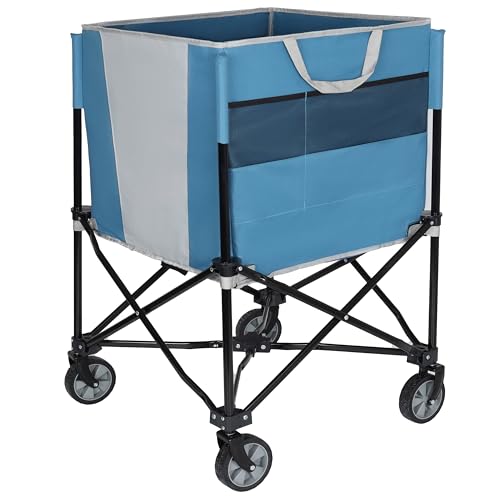 ZeHuoGe Rolling Ball Storage Cart with Wheels, Collapsible Garage Sports Equipment Organizer for Volleyball Basketball Tennis Toy Storage Multi-Sport Family Gym