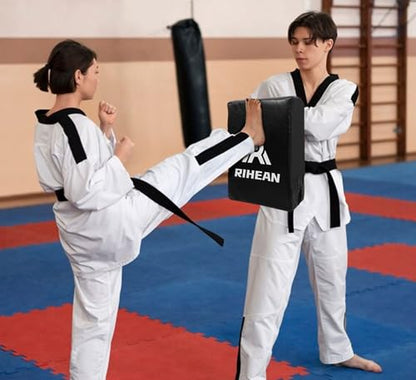 Martial Arts Kicking Shield Pad for Muay Thai, Taekwondo Football, Basketball, Hockey Training, 12x16in Denser Foam High-Density PU Leather Cover - color: Black Kick Shield