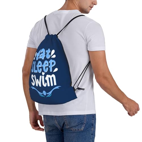 Eat Sleep Swim Unisex Drawstring Backpack Bag Sport Gym Travel Swim Sackpack - color: Eat Sleep Swim