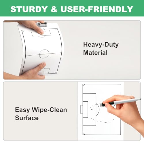 Soccer Coaching Board Clipboard, Double-Sided Dry Erase Tactical Strategy Board, 14 x 9 Inch Planning Whiteboard with Marker, Non-Magnetic Lineup Tool