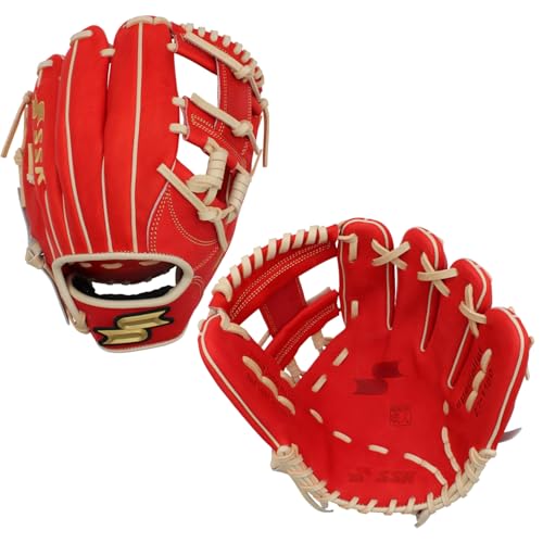 SSK Z7 Specialist Infield Baseball Glove – 11.25” - 11.5” - 11.75” - 12” – 12.25” – Right & Left Hand Throw - color: Red/Camel - I Web, size: 11.5" - Right Hand Throw
