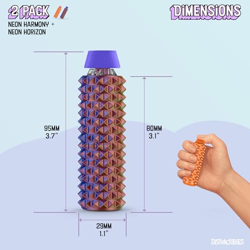 Distractibles Spike Roller Clicker, Tactile Pain Stim Fidget with Clicker Switch, Pain Stimulation Roller with Lanyard (NEON Harmony + Horizon) - color: Neon Harmony + Horizon