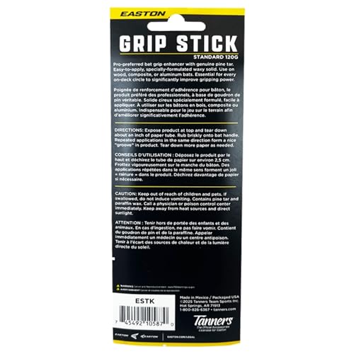 Easton | Grip Stick Bat Grip Enhancer | Clean Waxy Grip Aid for Baseball & Softball Bats | Multiple Sizes - size: 120 grams