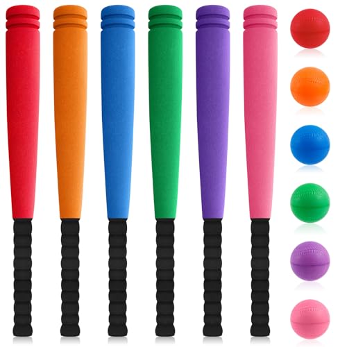Seenelling 6 Set Foam Baseball Bat Set Including 6 Bats and 6 PE Equipment for Elementary School Foam Baseball Bat for Safety Play