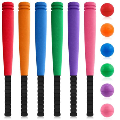 Seenelling 6 Set Foam Baseball Bat Set Including 6 Bats and 6 PE Equipment for Elementary School Foam Baseball Bat for Safety Play