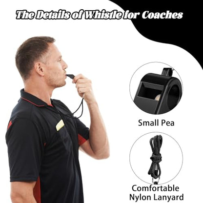Retainbre 48 Pcs Coach Whistle with Lanyard Lifeguard Whistles Bulk Plastic Sports Loud Referee Whistle for Adults Emergency Teachers Training - color: Black