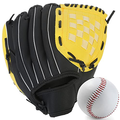 Baseball Glove,Baseball Softball Mitt with Ball for Kids Youth Adults Training and Beginner,Right Hand Throw,Left Hand Glove - color: Yellow, size: 11.5"