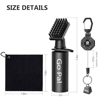 Go Pal Golf Club Cleaner Brush with Retractable Towel - Non-Leaking Water Bottle Design & Microfiber Towel, Portable Golf Accessories with Carabiner for Men & Women