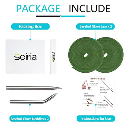 Baseball Glove Lace, Mitt Lace Repair Kit Softball 2 Leather Laces and 2 Lacing Needles for Catcher's Glove - color: Green