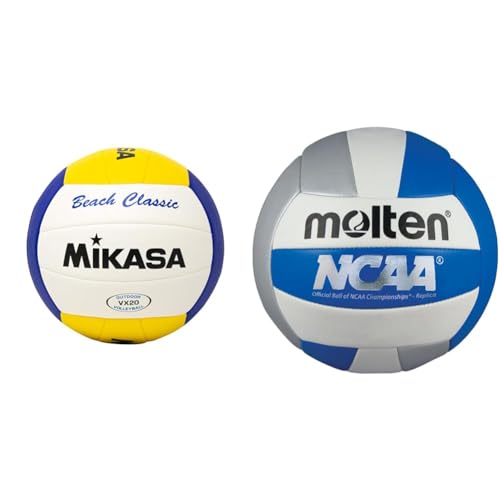 Mikasa VX20 Beach Classic Volleyball and Molten Camp Volleyball (Blue/Silver/White, Official)